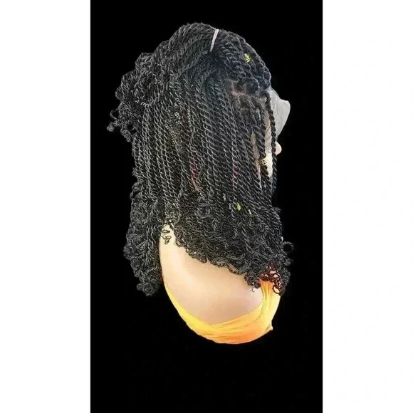 Handmade Braided braided wig Jet Black Kinky twists wig 360 Lace Closure. NWT - Picture 3 of 15